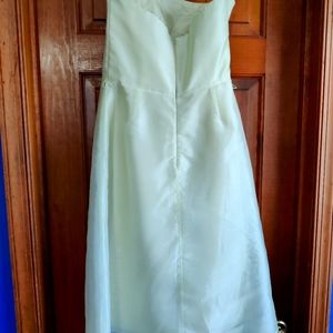 Knee length yellow green strapless dress